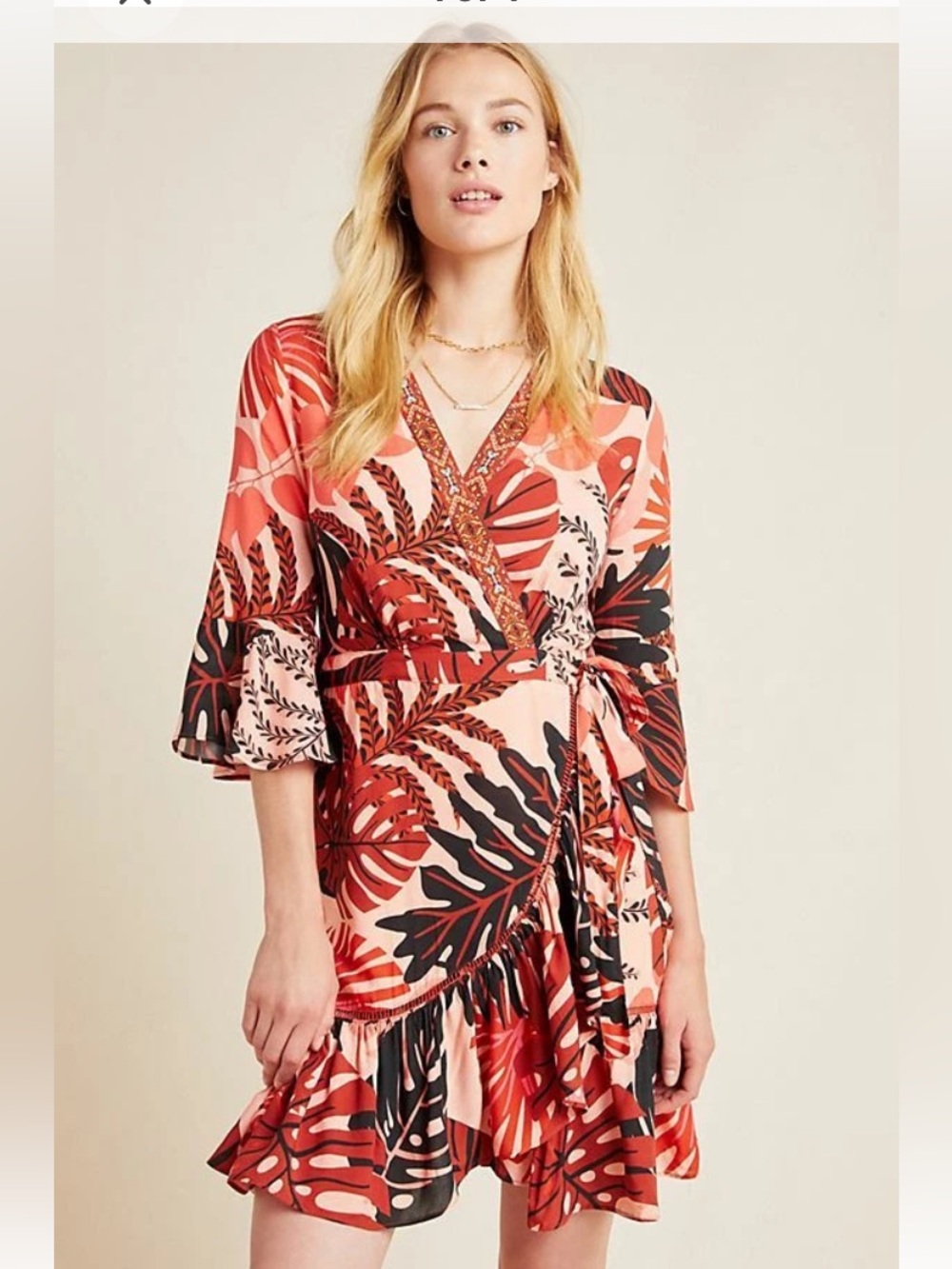 Farm Rio Anthropologie BRUXELLES Wrap Mini Dress XS NWT Floral Tropical Resort